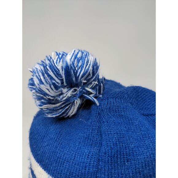 NFL Football Indianapolis Colts Beanie Hat Blue White Striped Pom Pom Patch Logo - Picture 8 of 12